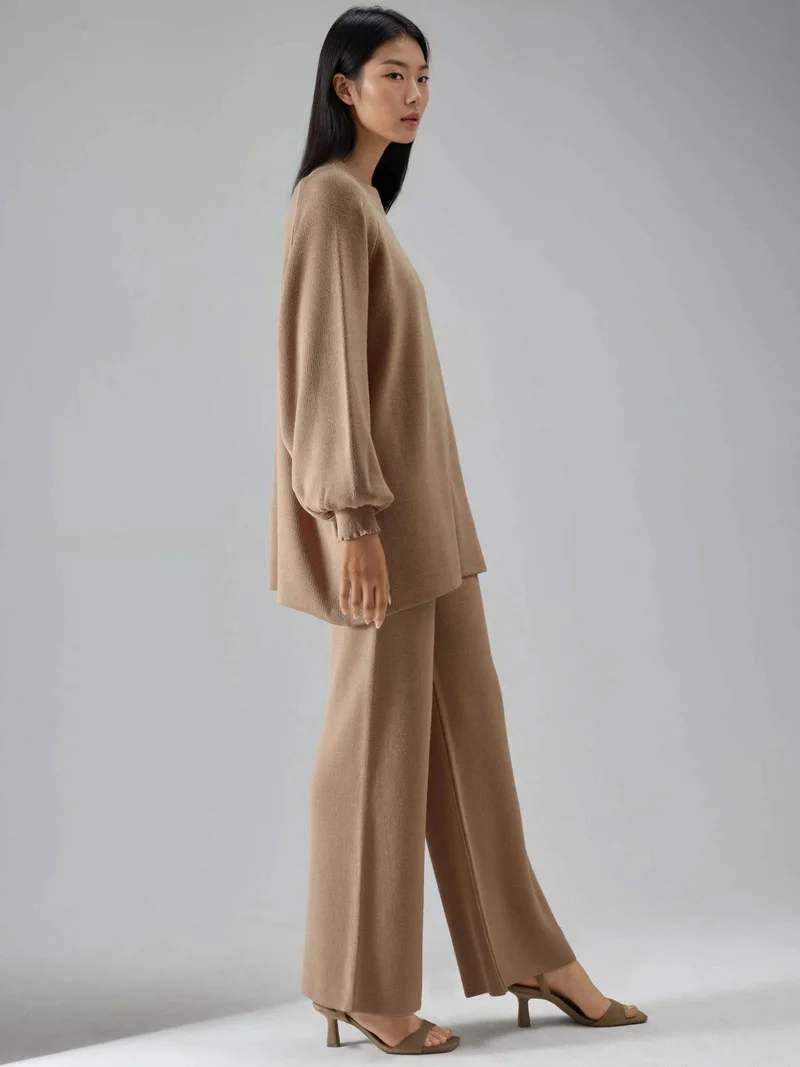 My Fashion Camel Brown MY FASHION Loose Fit Sweater & Pants Knit Co-ord Set for Women | Best Price UAE